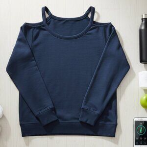 Athleta Essence Cold Shoulder Long Sleeve Top Teal Blue